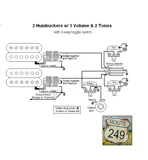 Wiring Two Humbuckers with One Volume and Two Tone Controls - Route 249